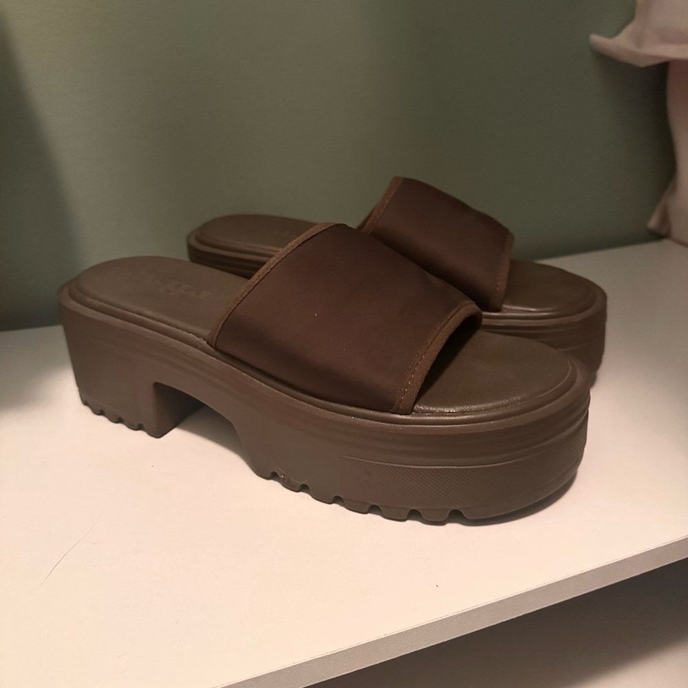Dark army green chunky slides/heels